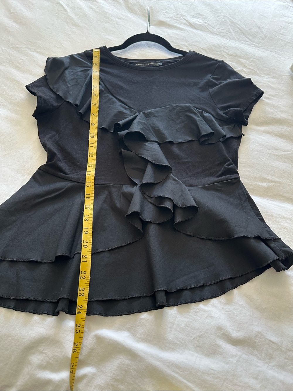 White House Black Market Black Ruffle Peplum Short-Sleeve Top, size medium - Picture 10 of 14